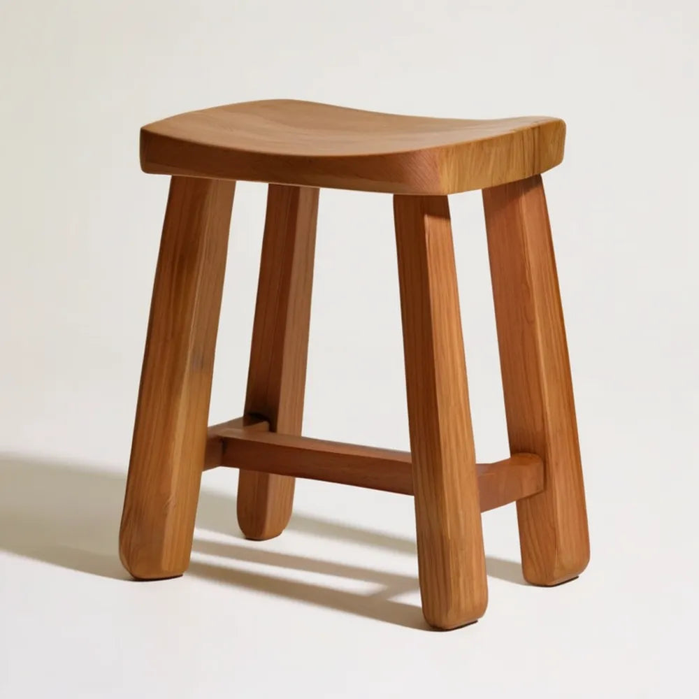 Brązowy taboret barowy z litego drewna dębowego 45 × 32 × 65 cm