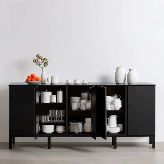 Czarny kredens MDF 160 x 40 x 80 cm, 4 drzwi i 6 półek