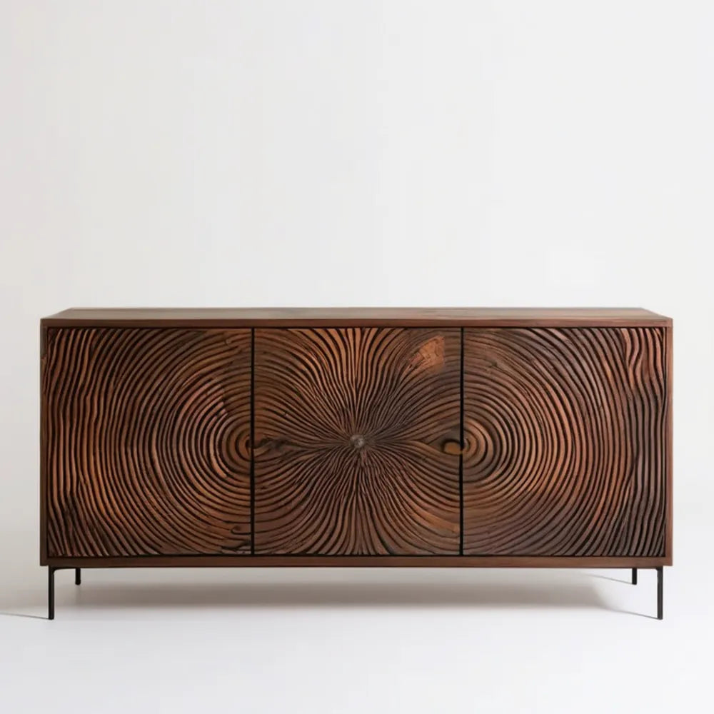 Ciemnobrązowy kredens z litego drewna mango, 3 drzwi, 160 x 40 x 80 cm