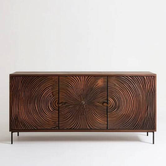 Ciemnobrązowy kredens z litego drewna mango, 3 drzwi, 160 x 40 x 80 cm